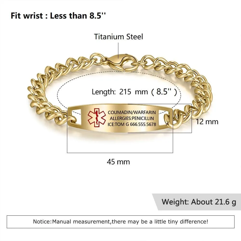 Personalized Medical Alert  Titanium Steel Bracelet