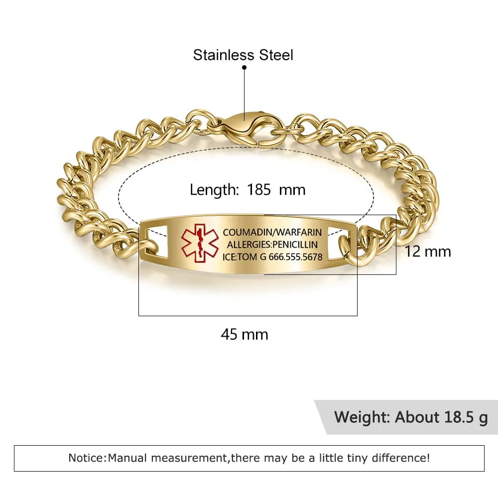 Personalized Medical Alert  Titanium Steel Bracelet