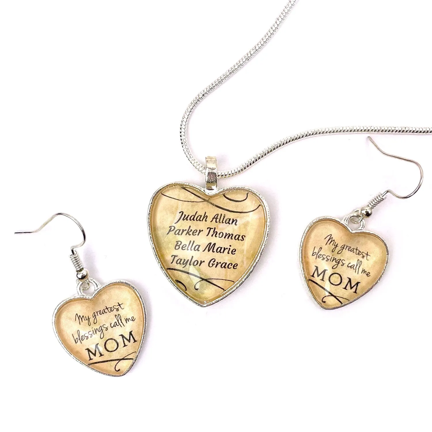 Personalized Mothers' Bracelets, Pendant Necklace & Earrings Sets – Feature Children's Names!