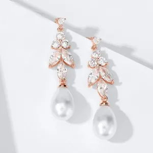 "Robbie" - Pearl and Cubic Zirconia Bridal Earrings - Available in Rose Gold, Silver and Yellow Gold