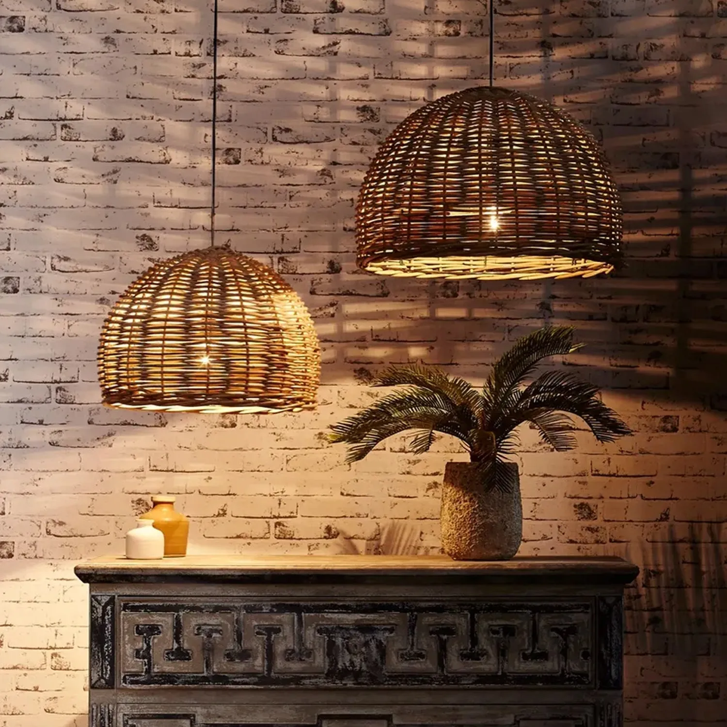 Rattan Pendant Light Small in Brown