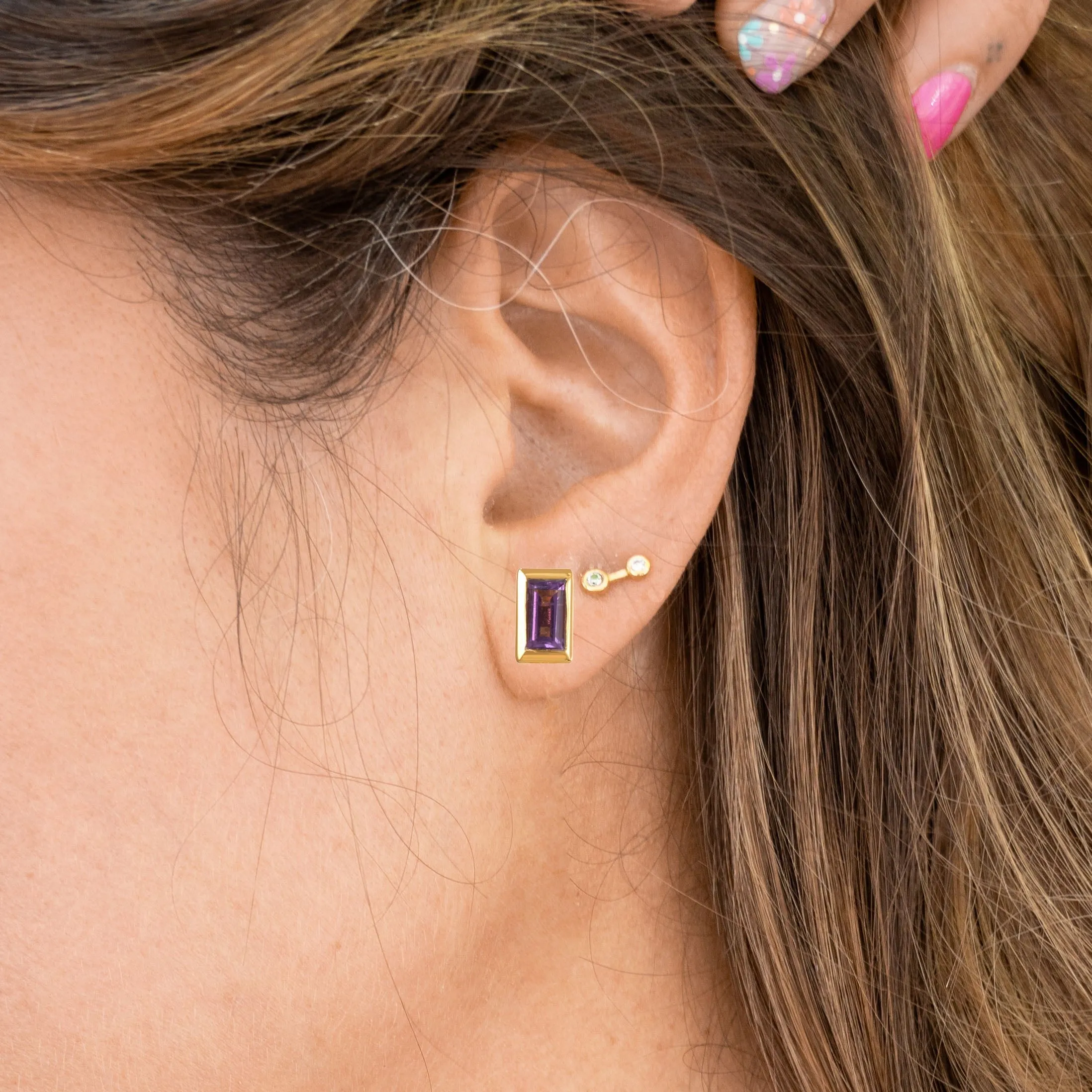 Rectangle Gemstone Glow Studs