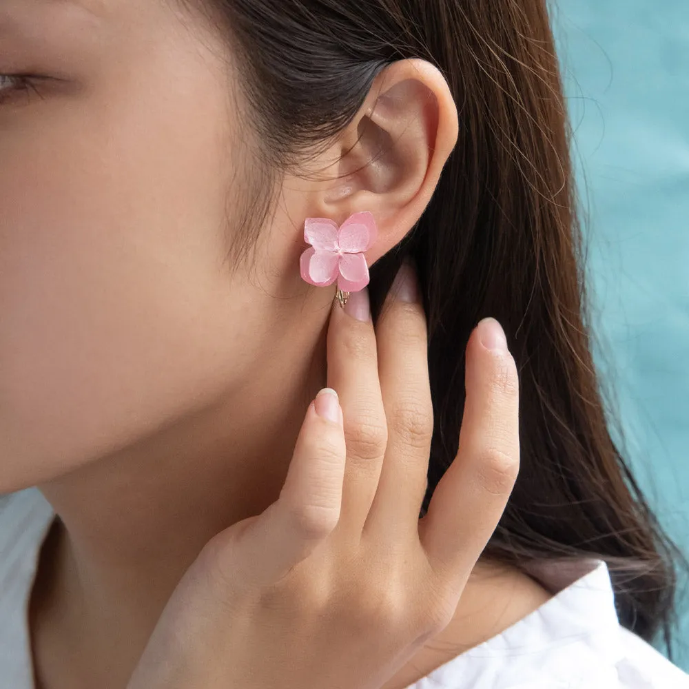 Resin Coated Hydrangea Clip On Earrings