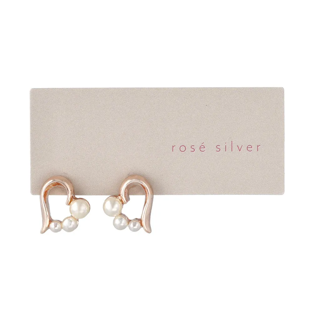 Rose Silver Pearlized Heart Studs