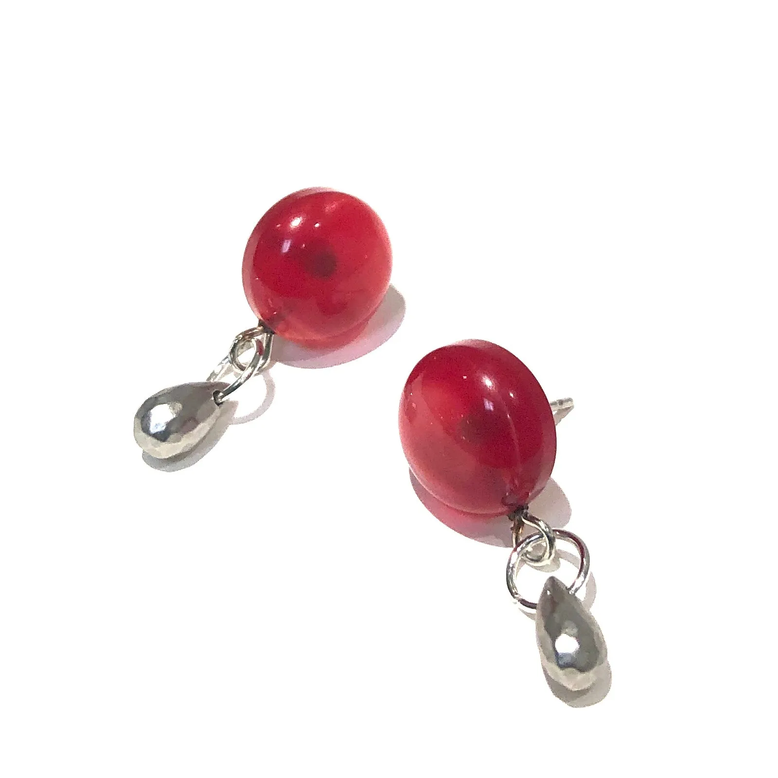 Ruby Red Moonglow Button Brio Earrings - Silver *