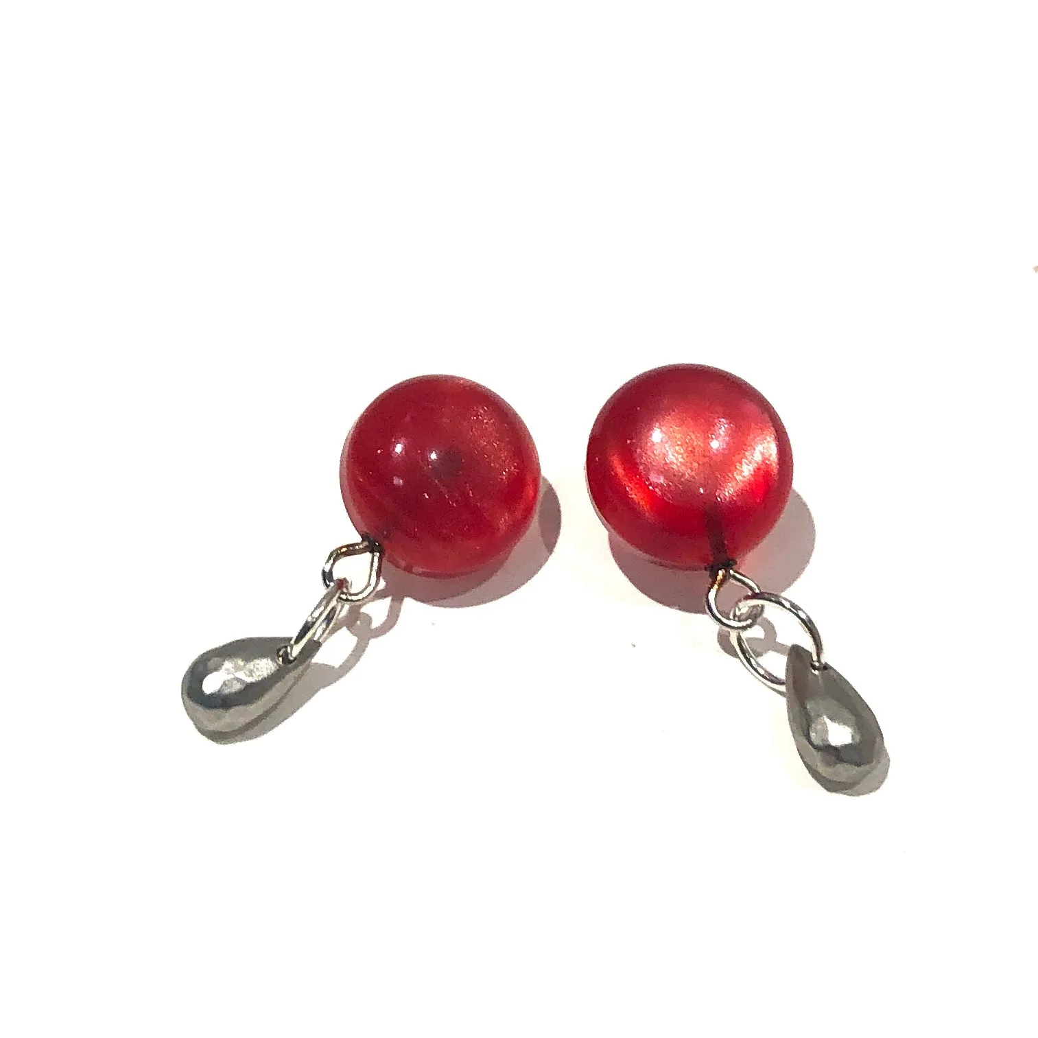 Ruby Red Moonglow Button Brio Earrings - Silver *