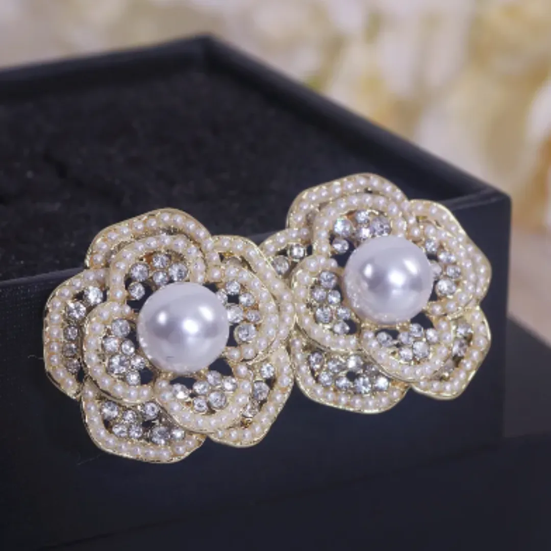 S925 Silver Post Handmade Vintage Flower Pearl Earrings