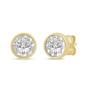 Soliatire Bezel Stud Earrings with 1/5ct of Diamonds in 9ct Yellow Gold