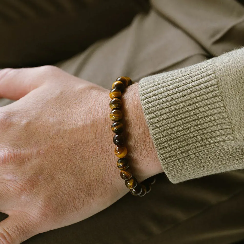 Stainless Steel & Tiger Eye Beaded Bracelet - "Stones"