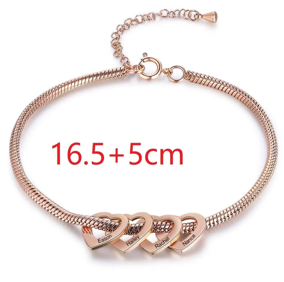 Stainless Steel Heart Shaped Bracelet personalized with 2-6 names