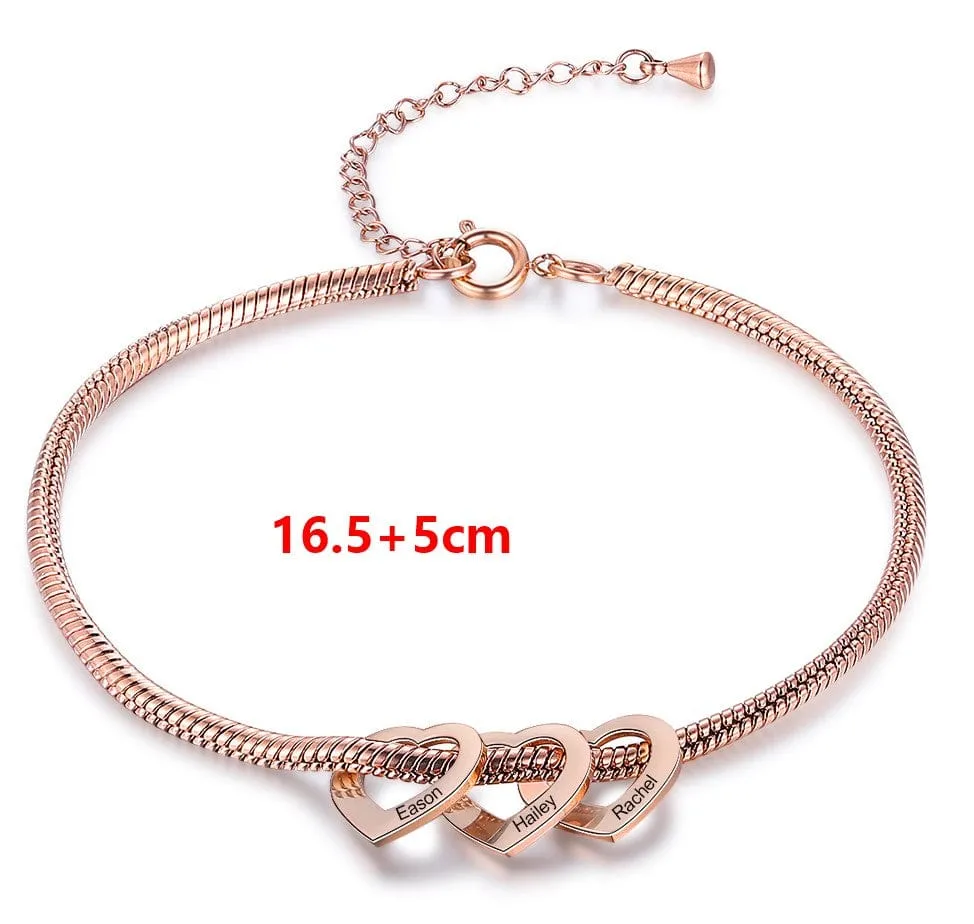 Stainless Steel Heart Shaped Bracelet personalized with 2-6 names