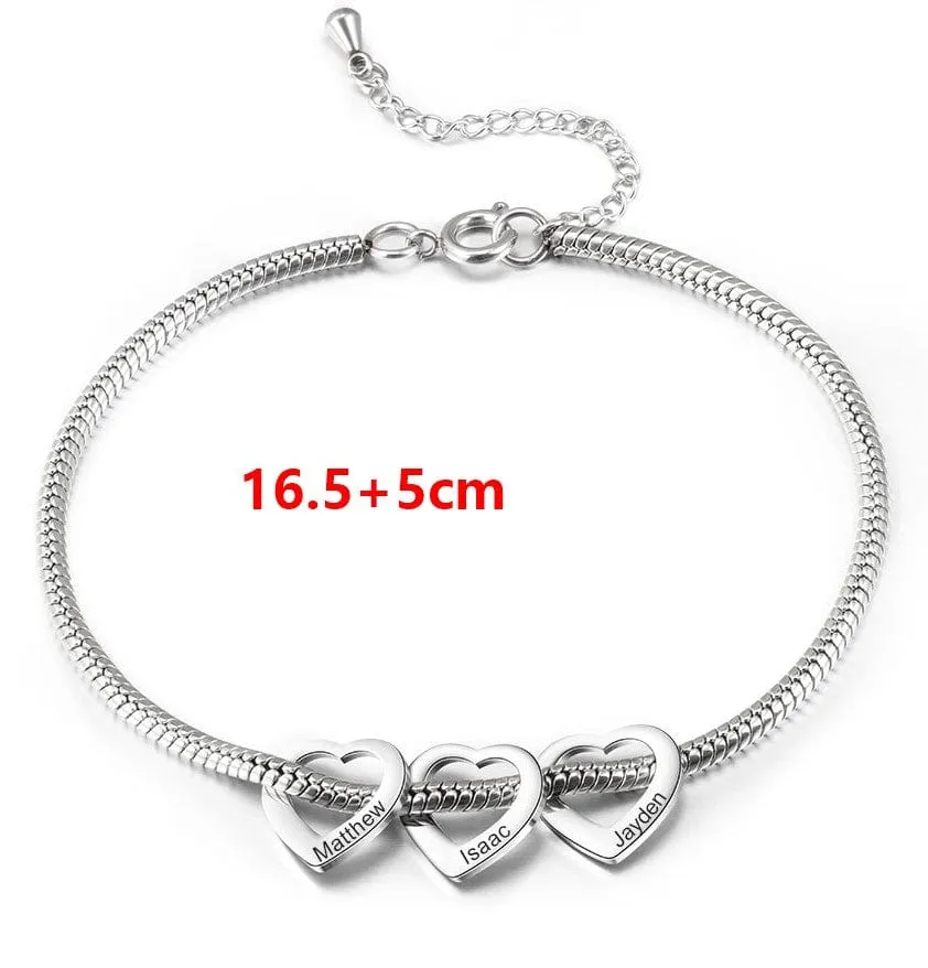 Stainless Steel Heart Shaped Bracelet personalized with 2-6 names