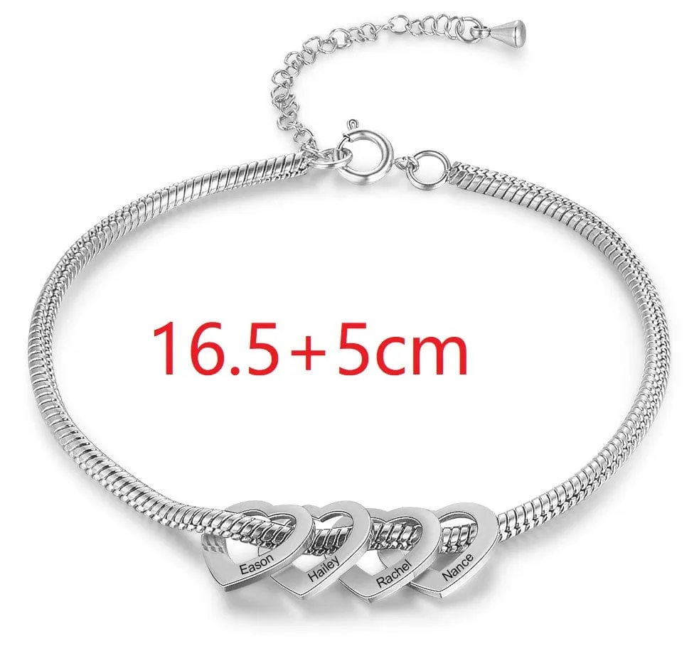 Stainless Steel Heart Shaped Bracelet personalized with 2-6 names