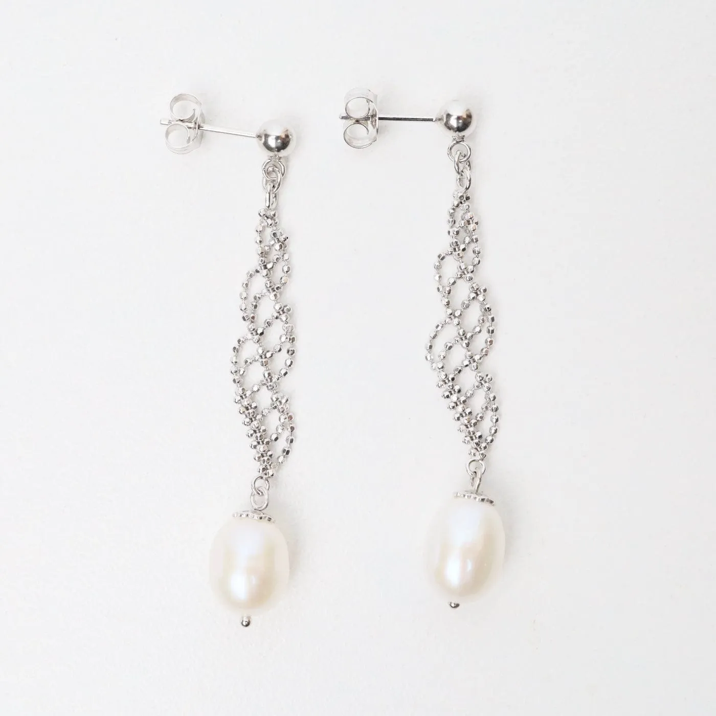 Sterling Lace Helix with Pearls Earrings