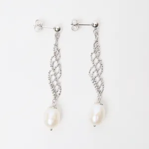 Sterling Lace Helix with Pearls Earrings