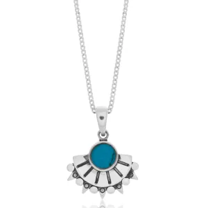 Sterling Silver Created Turquoise Fancy Fan Pendant