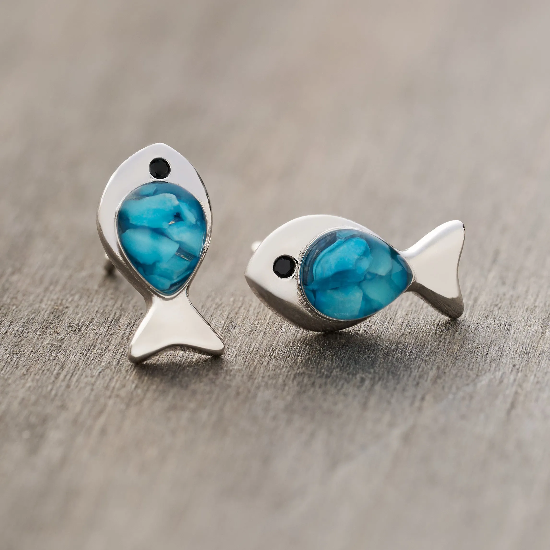 Sterling Silver Sand Fishie Studs - Blue Turquoise