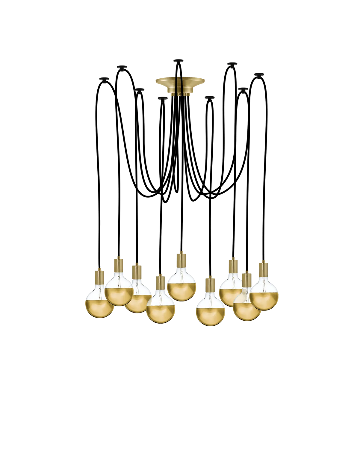 Swag Chandelier: Black with Gold Dipped Bulbs