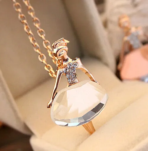 Sweater Chain Shiny Crystal Ballet Girl Pendant Necklace Statement Long Necklaces Jewelry For Women