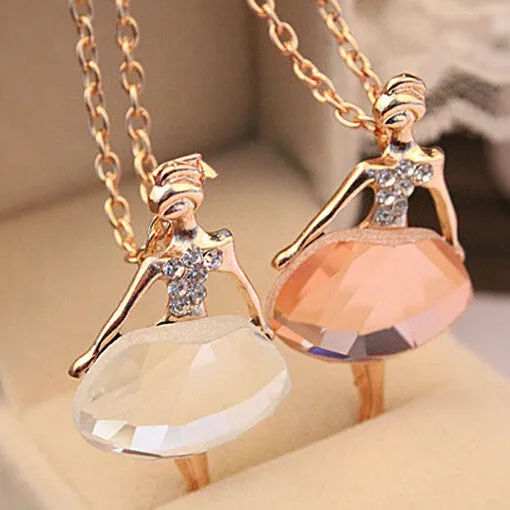 Sweater Chain Shiny Crystal Ballet Girl Pendant Necklace Statement Long Necklaces Jewelry For Women