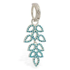 TummyToys® Paved Aquamarine Leaflet Swinger Charm with CZ Clasp