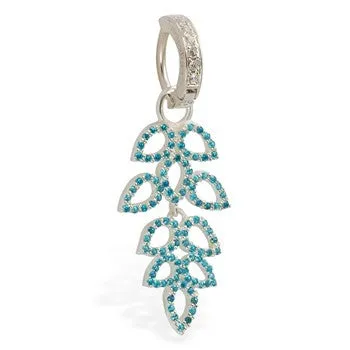 TummyToys® Paved Aquamarine Leaflet Swinger Charm with CZ Clasp