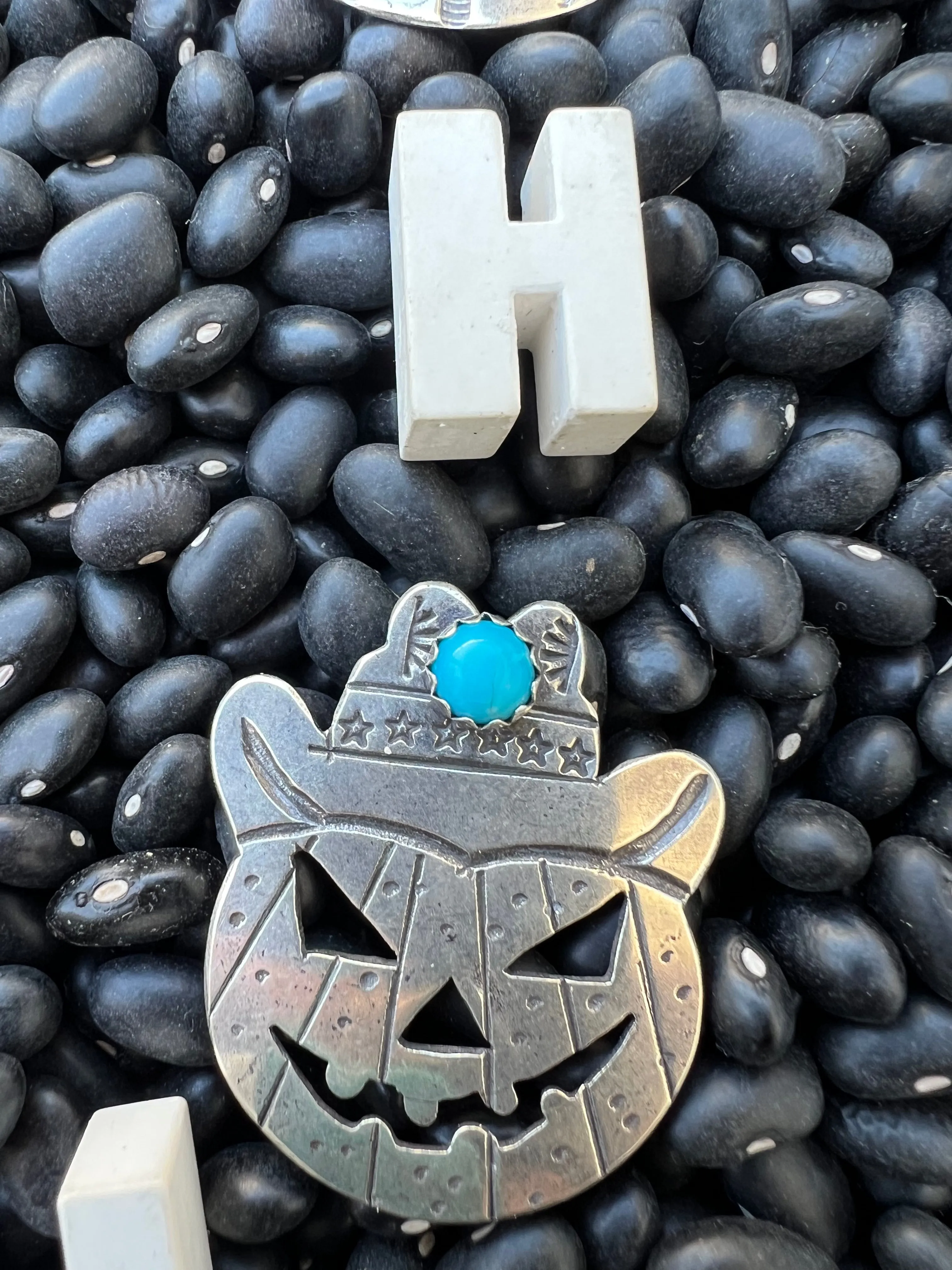 Turquoise Cowboy Jack O Lantern Pendant