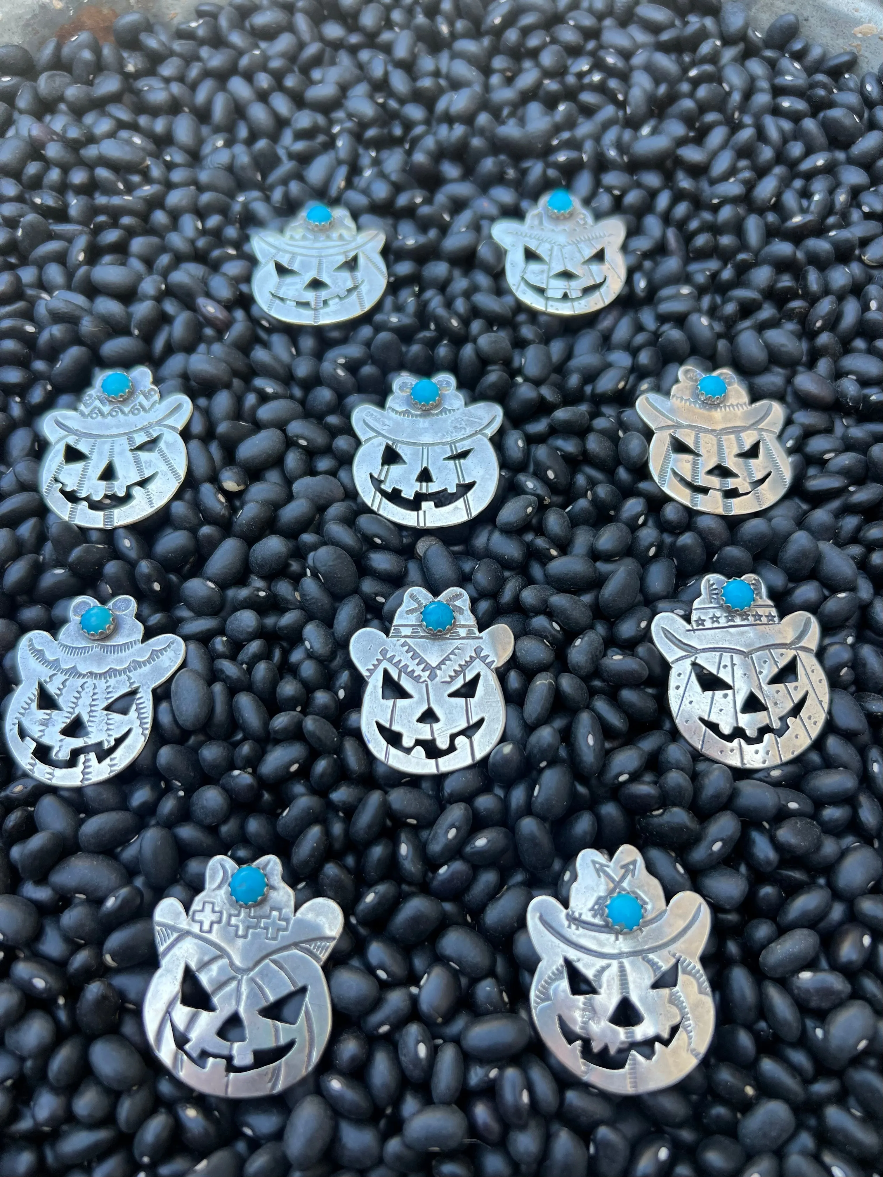 Turquoise Cowboy Jack O Lantern Pendant