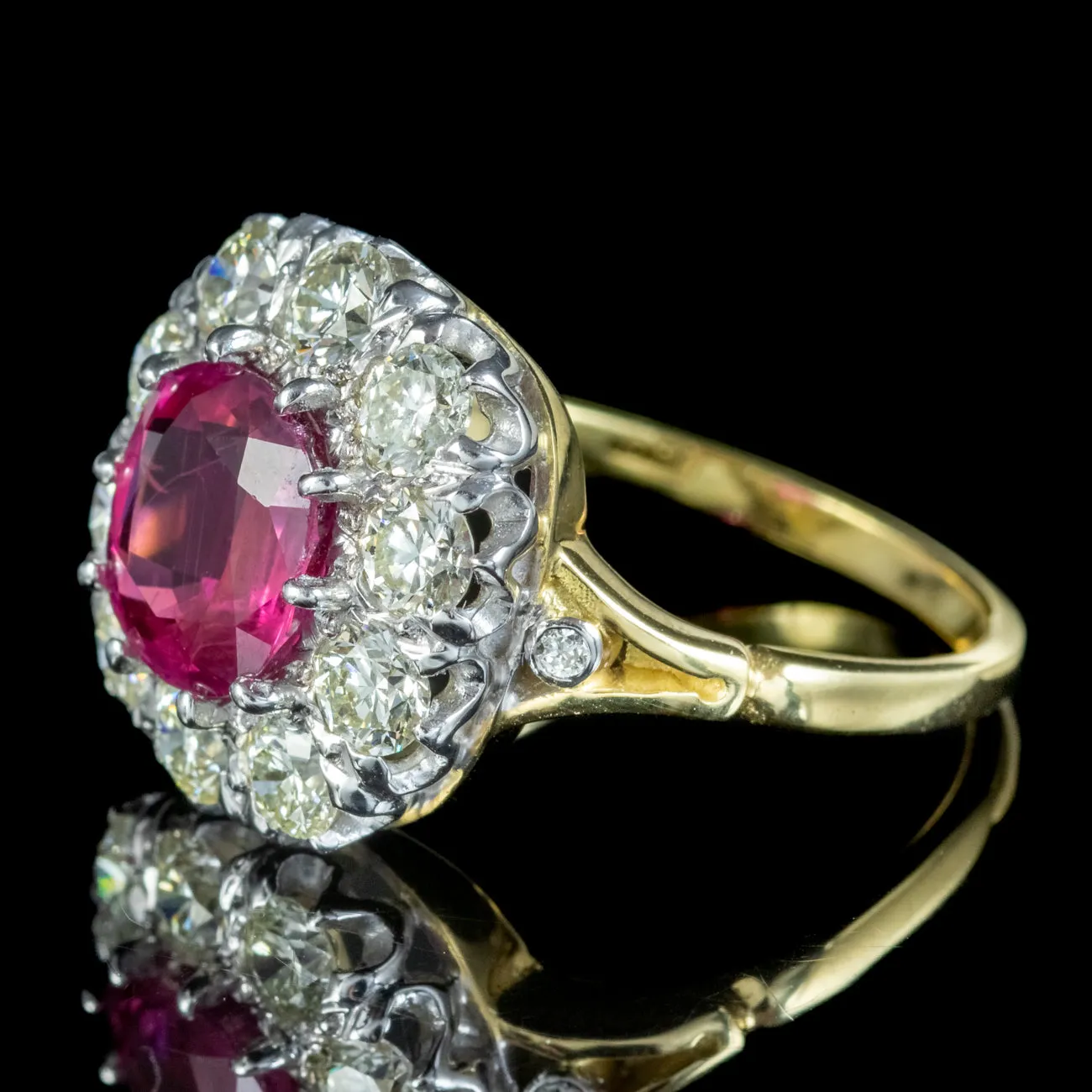 Victorian Style Pink Sapphire Diamond Cluster Ring 3.10ct Sapphire