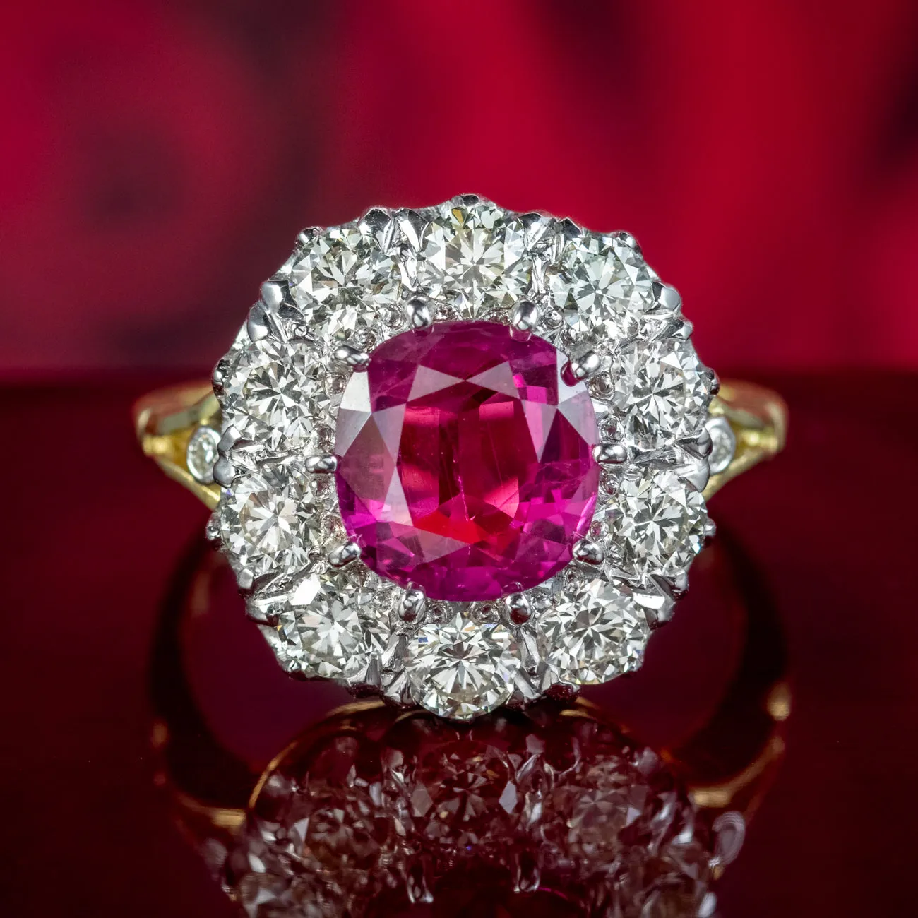 Victorian Style Pink Sapphire Diamond Cluster Ring 3.10ct Sapphire