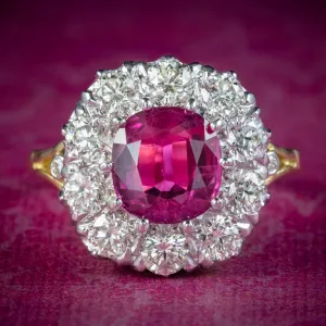 Victorian Style Pink Sapphire Diamond Cluster Ring 3.10ct Sapphire