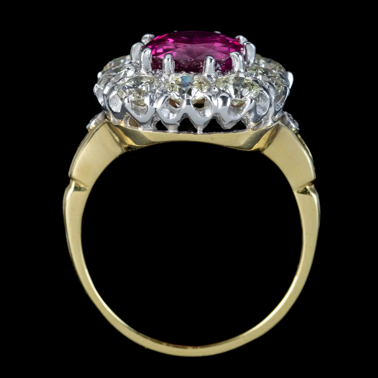 Victorian Style Pink Sapphire Diamond Cluster Ring 3.10ct Sapphire