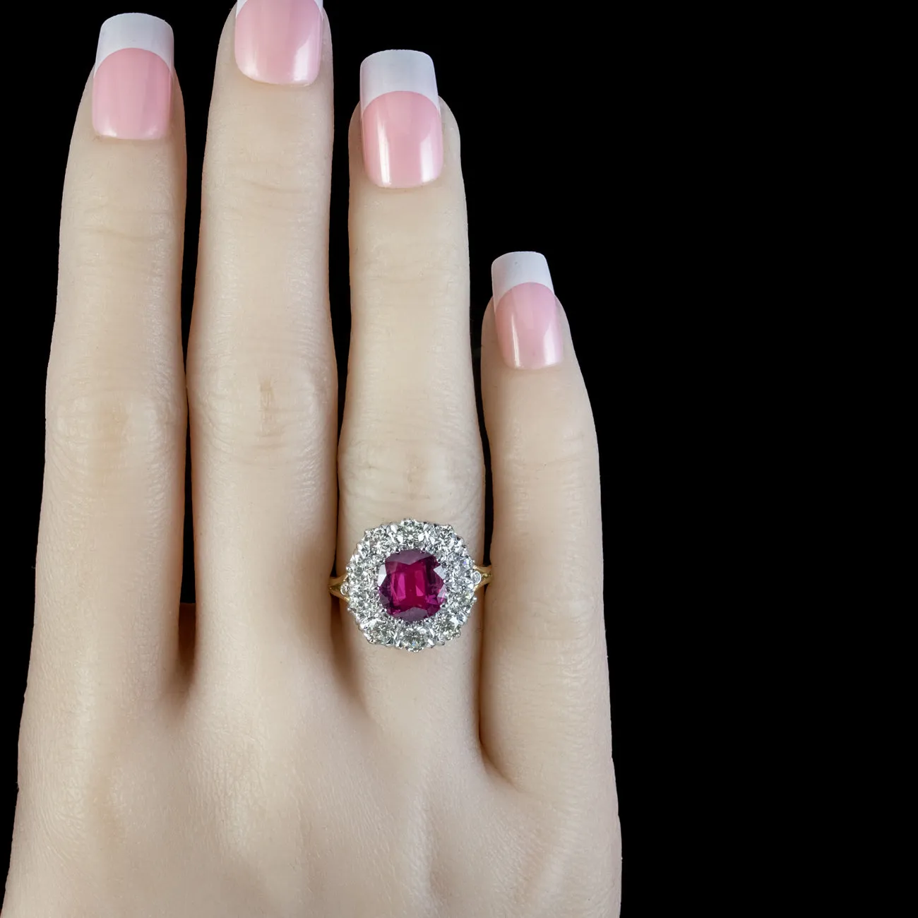 Victorian Style Pink Sapphire Diamond Cluster Ring 3.10ct Sapphire