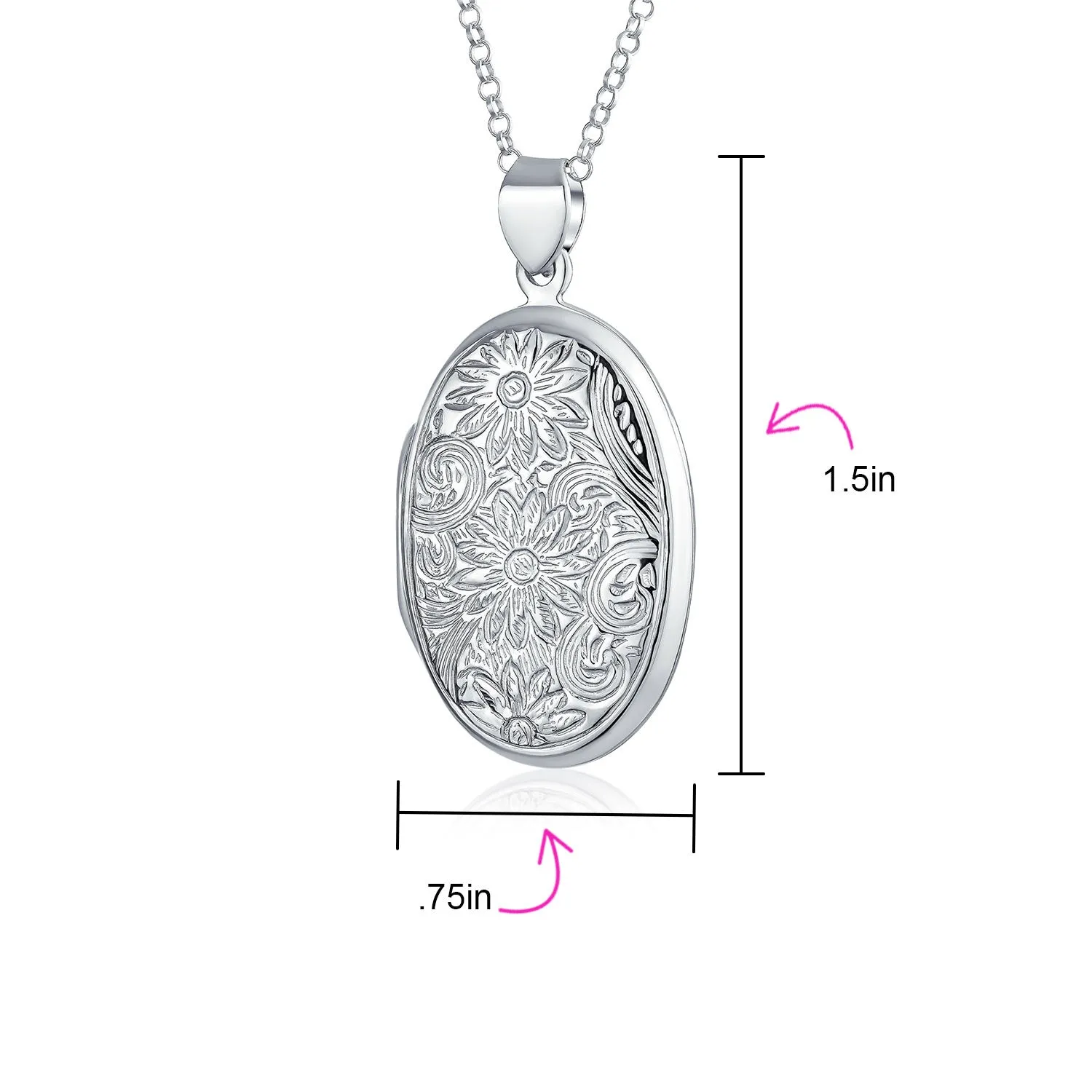 Vintage Style Sunflower Photo Oval Sterling Silver Locket Necklace for Pictures