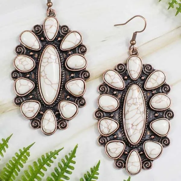 Western Scroll & Stone Earrings- 4 Colors