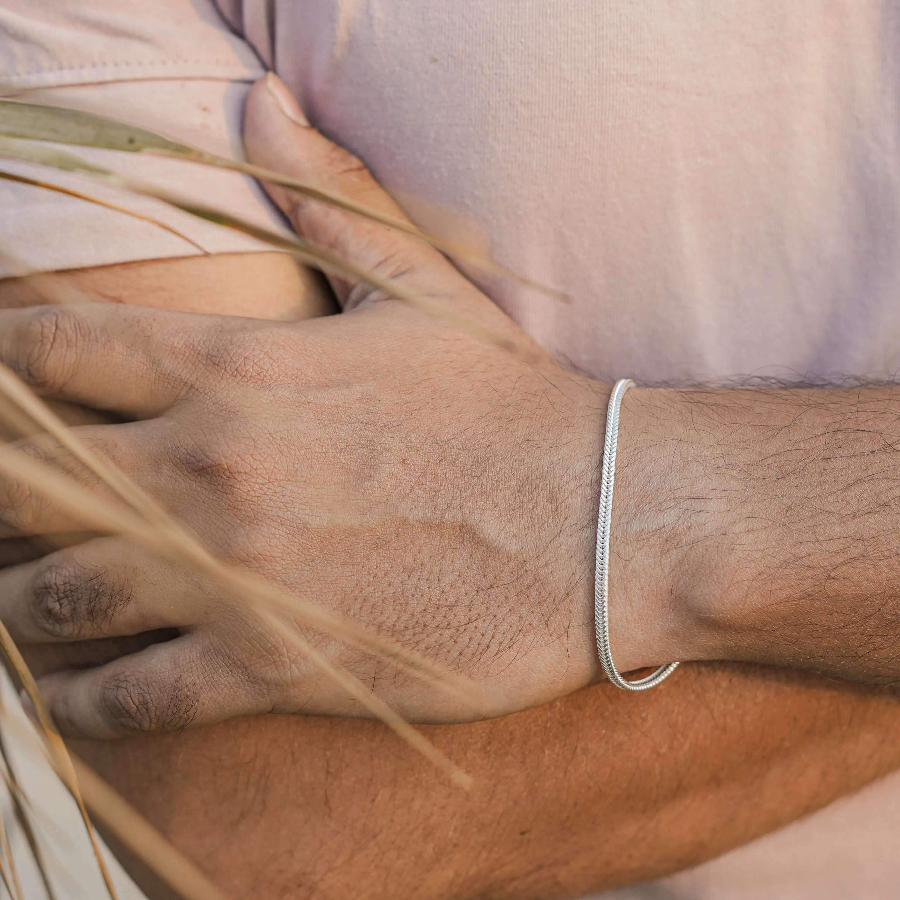 Wheat Chain Silver Bracelet For Men