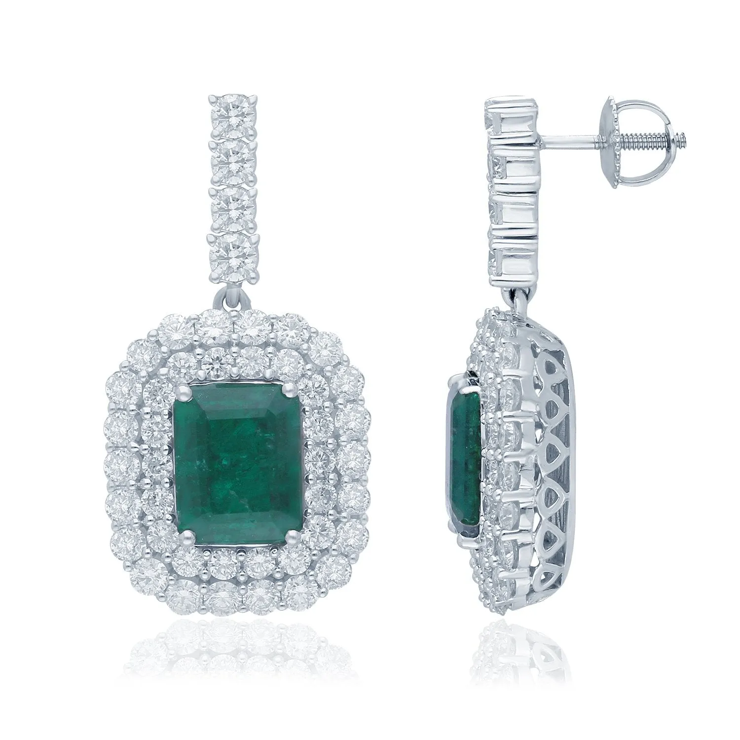 White Gold Emerald & Diamond Heirloom Earrings