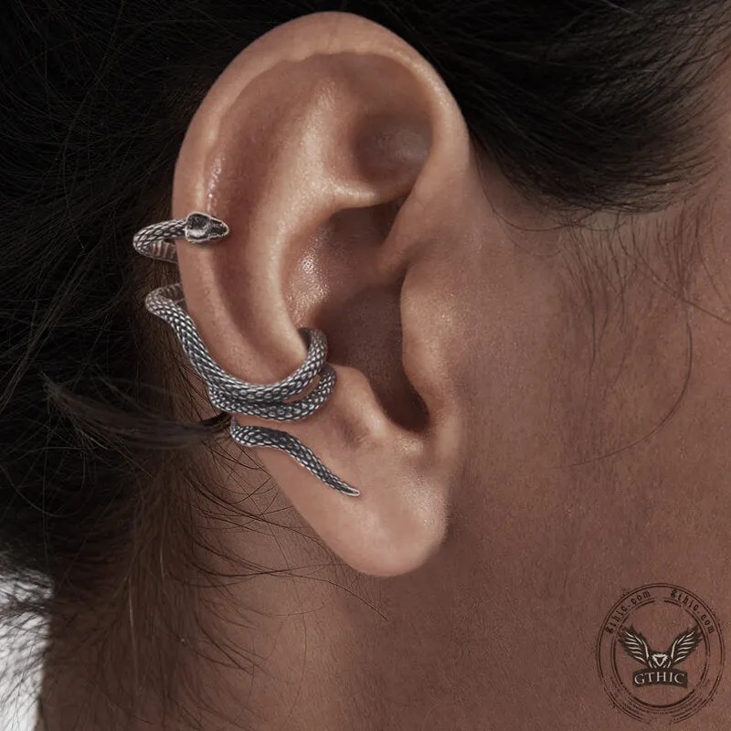 Winding Snake Stainless Steel Ear Cuffs