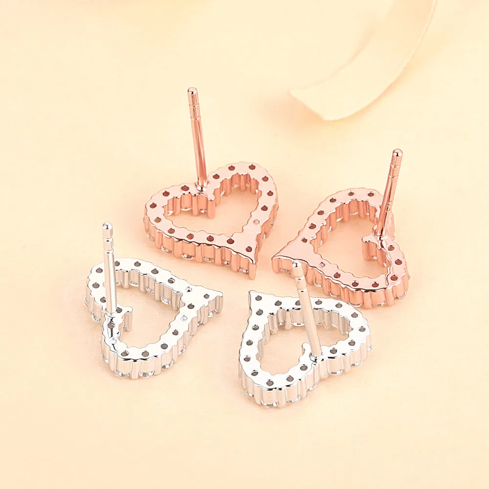 Zircon Heart Silver Studs Earrings for Women