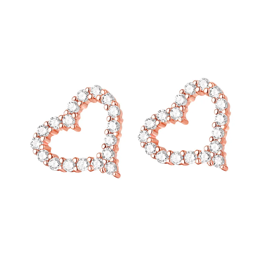 Zircon Heart Silver Studs Earrings for Women